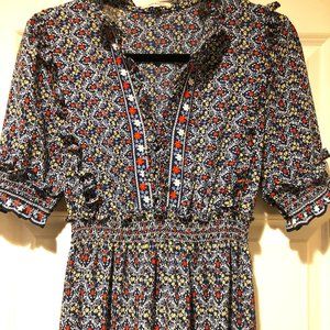 Max Studio Women's Elbow Length Sleeve Print Tiered Maxi Dress Size Small